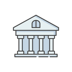 Bank RGB color icon. Classic building with pillars. Government building. University structure. Official institution exterior. Financial service, bank account. Isolated vector illustration