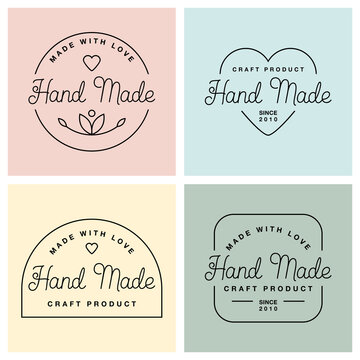Set labels or logos with lettering hand made. Vector flat illustrations. Modern and stylish badges.