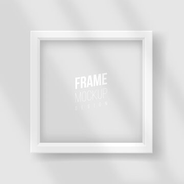 Vector realistic square empty picture frame with window shadow overlay effect.