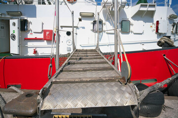metal gangway between quay and ship