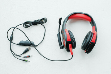 Fototapeta premium Modern computer headphones on a white background.