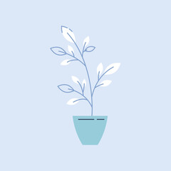 Indoor plant semi flat RGB color vector illustration. Natural, artificial home decoration, plant growing hobby. Small houseplant in flowerpot isolated cartoon object on blue background