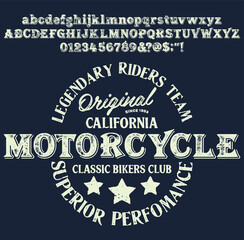 Motorcycle club community logo design.Decorative  font. Letters, Numbers and Symbols. Vector Illustration.