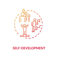 Self development red gradient concept icon. Achieve personal goals. Growth in skill. Motivation for success. Improvement idea thin line illustration. Vector isolated outline RGB color drawing