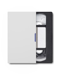 VHS video tape with blank cover isolated on white background.