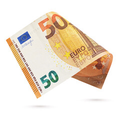 Fifty euro banknote isolated on a white background. - obrazy, fototapety, plakaty