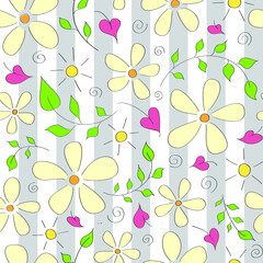 Flower daisy branch heart cartoon seamless pattern background vector