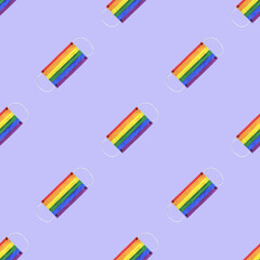 rainbow colored face mask seamless pattern. repetition texture. LGBT symbol.