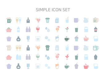 Flat icon for various beverages, cups, and bottles.
Simple icons for various drinks.
