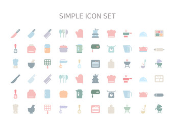 A set of Flat icon featuring a variety of kitchen utensils and cooking-related items.
