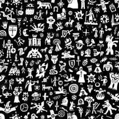 fairy tale - seamless background, vector illustration silhouettes