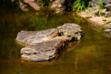 Fototapeta na wymiar Rock platform in a lake