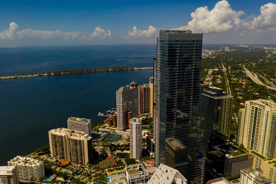 Aerial photo Four Seasons Hotel Brickell facing south to the bay