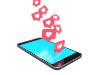 Modern smartphone and heart icon social media notifications. Concept social network.
