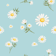 Seamless pattern with daisies on blue