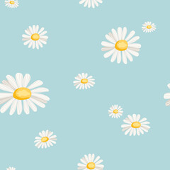 Seamless pattern with daisies on blue