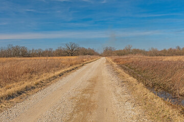 Fototapeta na wymiar Rural Road Through a Prairie Wetland