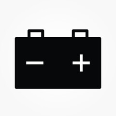 Car battery icon, Vector isolated flat design black illustration.