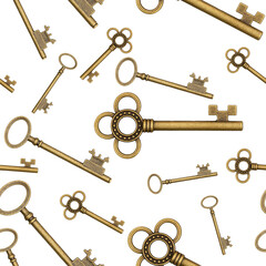 Gold skeleton key background that is repeat and seamless