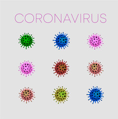 set of Coronavirus Bacteria Cell Icon, 2019-nCoV, Covid-2019, Covid-19 Novel Coronavirus Bacteria. No Infection and Stop Coronavirus Concepts. Dangerous Coronavirus Cell in China, Wuhan.