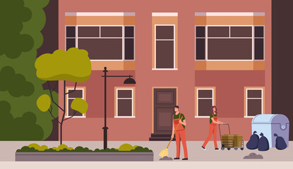 City town cleaning concept. Vector flat cartoon graphic design illustration