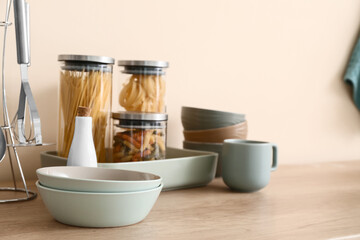 Set of utensils on kitchen counter