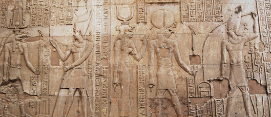 Big hieroglyph on the wall at the temple of Karnak. Egypt