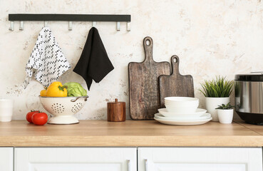 Set of utensils on kitchen counter