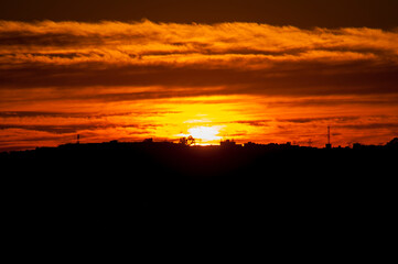 sunset, sky, sun, clouds, orange, nature, landscape, sunrise, evening, red, dusk, cloud, blue, beautiful, color, yellow, light, morning