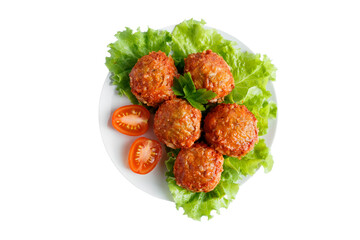 Meat balls in tomato sauce isolated on a white background.