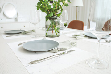 Table served in modern stylish dining room