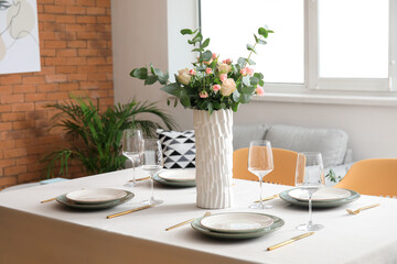 Table served in modern stylish dining room