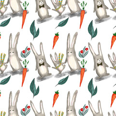 A seamless illustration pattern for kids, cute animal families. Seamless surface pattern with a cute rabbit family 