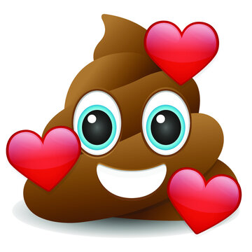 Pile of Poo with Hearts. Icon Communication Design. Chat Emoticon New Symbols.
