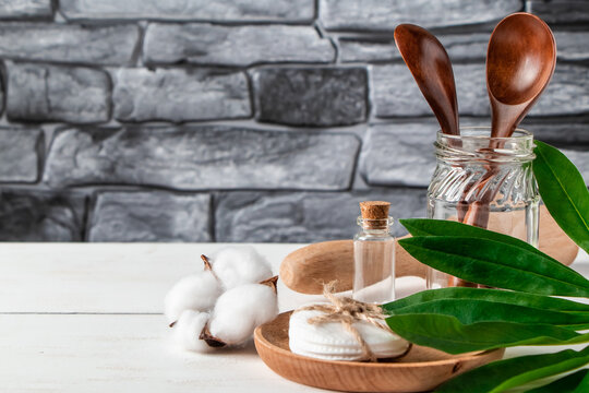 Natural Biodegradable Kitchen Utensils On A Gray Stone Background. Zero Waste Concept.