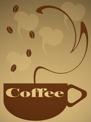 Illustration of Coffee Mug with Steam and Beans
