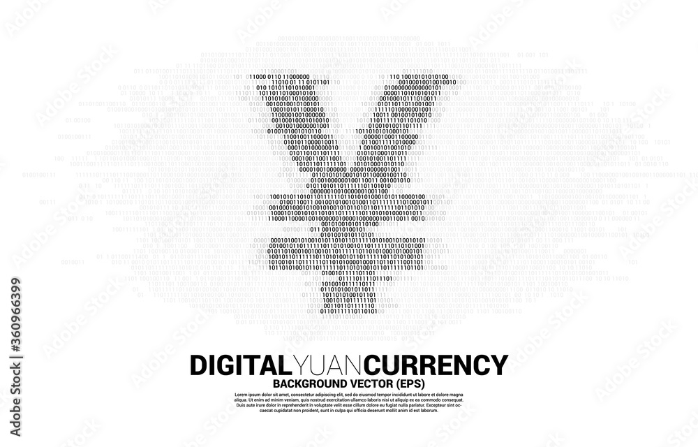 Poster Vector digital yuan currency money icon from binary zero and one code. Concept for china digital currency economy and financial network connection.