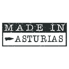Made In Asturias Spain. Stamp Rectangle Map. Logo Icon Symbol. Design Certificated Vector.