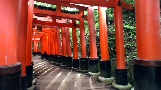 View Of Traditional Japanese Torii Gates at Fushimi Inari Taisha religios in Kyoto city, Japan.