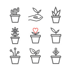 Fototapeta premium Set of plants in a pot. Line icons. Vector signs for web graphics.