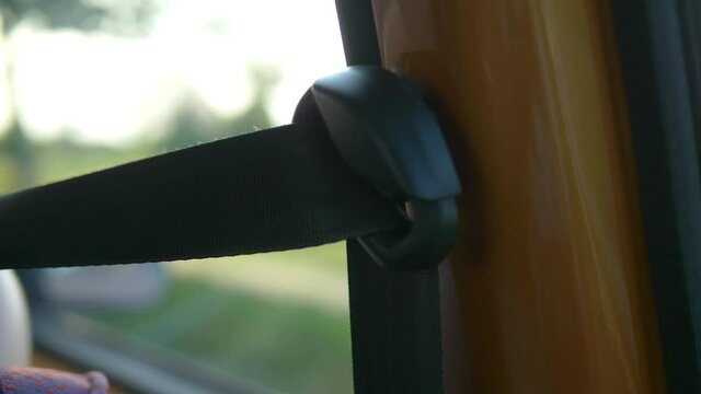 Close-Up of Seat Belt Inside driving car in 4K Slow motion 60fps
