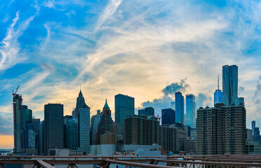 Fototapeta na wymiar Sunset from Brooklyn Bridge in New York
