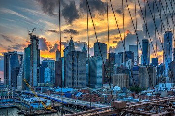 Sunset from Brooklyn Bridge in New York