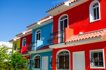 Fototapeta premium Colorful houses buildings red, blue and yellow