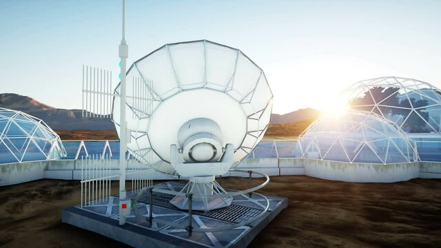 radar on mars planet. mars colony, base. realistic animation.