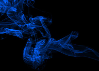 Blue smoke movement abstract on black background, darkness concept