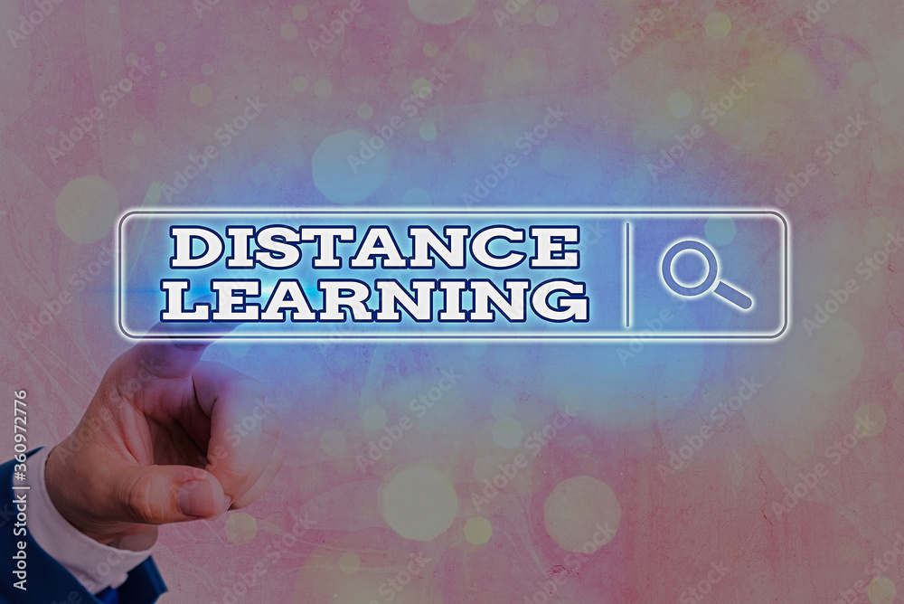 Poster writing note showing distance learning. business concept for educational lectures broadcasted over t