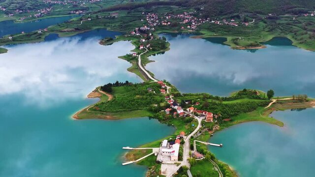 Ripci Township, Rowing Club and Franciscan Monastery In Lake Ramsko.