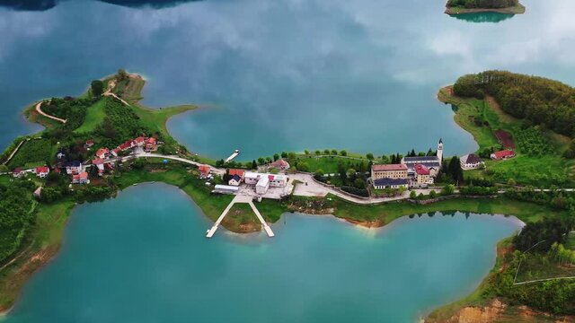 Franciscan Monastery And Village In Middle Of Lake Ramsko, Bosnia and Herzegovina