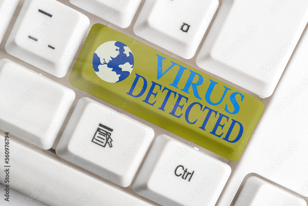Poster word writing text virus detected. business photo showcasing a computer program used to prevent and r
